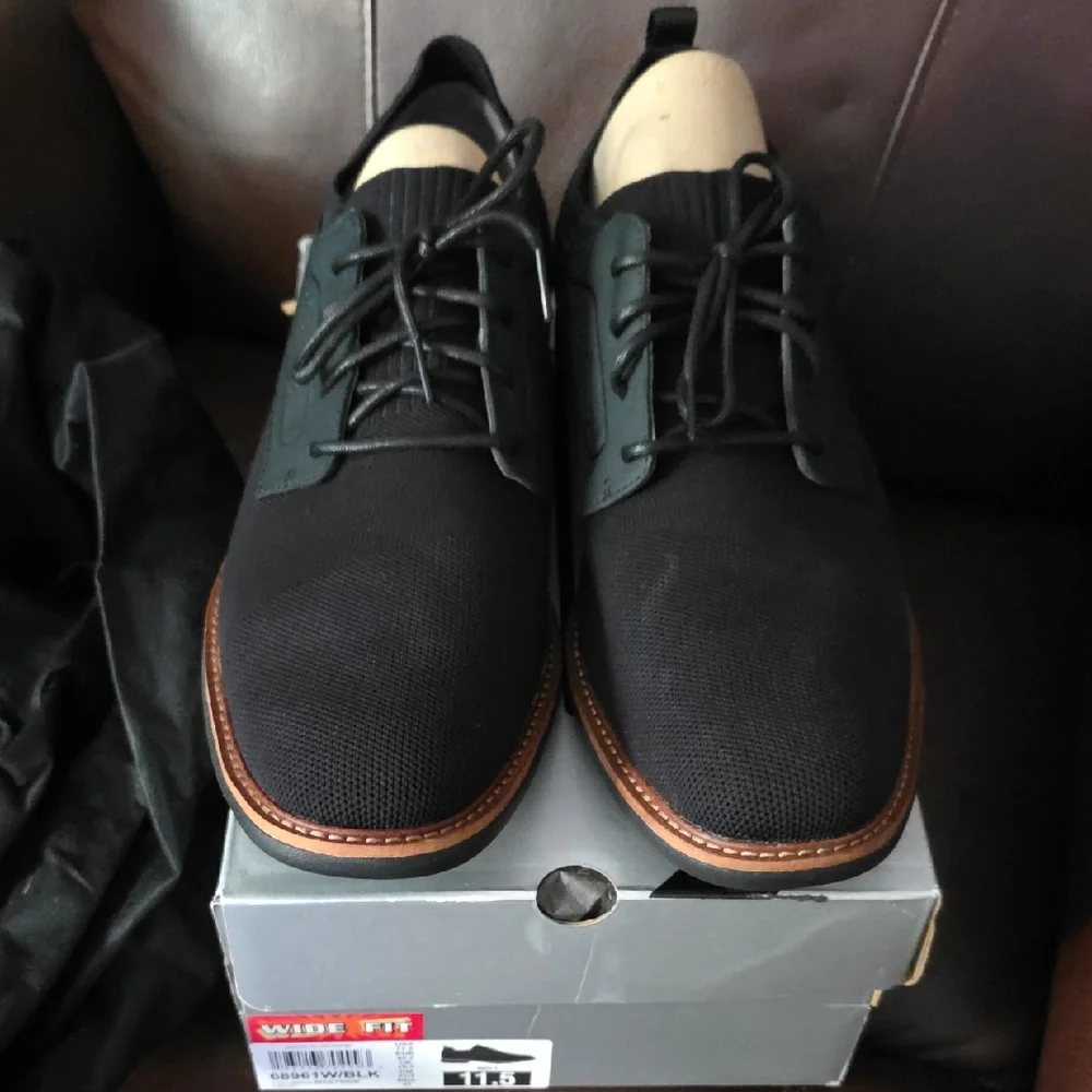 Men's Black Knit - Mark Nasan - 11.5 Wide - New - Derby with Brown Welt